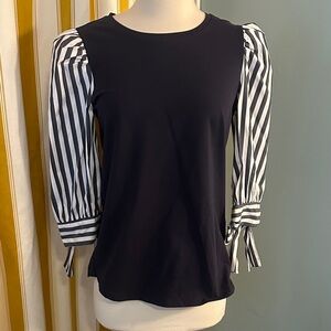Chico's Black Top with Striped Sleeves